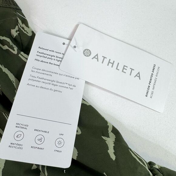 Athleta Dress Womens Small Green Rincon Printed Sleeveless Drawstring Mini New - Picture 2 of 11